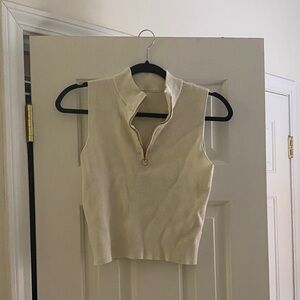 Cream Sleeveless Ribbed Top